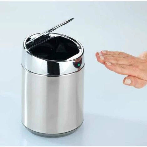 WENKO Mini Poubelle De Table Senso, Petite Poubelle Avec Capteur Infrarouge, Ouverture Automatique Sans Contact, Capacité 0,8L, Acier Inox - Intérieur Plastique, 12,5x18,x12,5 Cm, Chromé 4 WENKO Mini Poubelle De Table Senso, Petite Poubelle Avec Capteur Infrarouge, Ouverture Automatique Sans Contact, Capacité 0,8L, Acier Inox - Intérieur Plastique, 12,5x18,x12,5 Cm, Chromé – Image 2