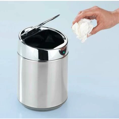 WENKO Mini Poubelle De Table Senso, Petite Poubelle Avec Capteur Infrarouge, Ouverture Automatique Sans Contact, Capacité 0,8L, Acier Inox - Intérieur Plastique, 12,5x18,x12,5 Cm, Chromé 5 WENKO Mini Poubelle De Table Senso, Petite Poubelle Avec Capteur Infrarouge, Ouverture Automatique Sans Contact, Capacité 0,8L, Acier Inox - Intérieur Plastique, 12,5x18,x12,5 Cm, Chromé – Image 3
