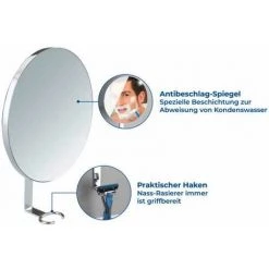 WENKO Miroir Anti Buée, Miroir Cosmétique Turbo-Loc® Fixation Sans Perçage, Acier Inox, 17x23x4 Cm, Brillant -WENKO Soldes 16548332 5