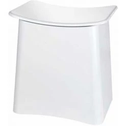 WENKO Tabouret Panier à Linge Wing, Panier à Linge Sale Avec Sac à Linge Amovible, Charge 120kg, Capacité 33L, Plastique, 45x48x33 Cm, Blanc