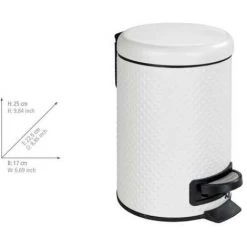 WENKO Poubelle Salle De Bain à Pédale Punto, Petite Poubelle Salle De Bain, Capacité 3L, Acier, 17x25x22,5 Cm, Blanc -WENKO Soldes 16548342 3
