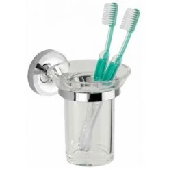 WENKO Porte Brosse à Dent Mural Arcole, Gobelet Salle De Bain, Fixation Murale Sans Perçage Power-Loc®, Plastique, 10x12x12,5 Cm, Chromé -WENKO Soldes 16548353 2