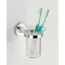 WENKO Porte Brosse à Dent Mural Arcole, Gobelet Salle De Bain, Fixation Murale Sans Perçage Power-Loc®, Plastique, 10x12x12,5 Cm, Chromé -WENKO Soldes 16548353 3