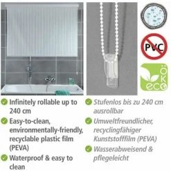 WENKO Store De Douche, Rideau De Douche Déroulant, Fixation Plafond, Matériel De Fixation Inclus, Aluminium - Plastique Recyclé Et Recyclable PEVA, 132x240x5 Cm, Blanc -WENKO Soldes 16548363 3