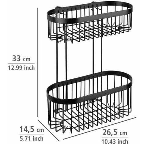 WENKO Etagère De Douche Classic Plus, 2 Paniers De Douche, Fixation Murale, Acier Antirouille, 26,5x33x14,5 Cm, Noir 7 WENKO Etagère De Douche Classic Plus, 2 Paniers De Douche, Fixation Murale, Acier Antirouille, 26,5x33x14,5 Cm, Noir – Image 5