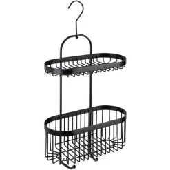 WENKO Etagère De Douche à Suspendre Classic Plus, Panier De Douche à Suspendre 2 Niveaux, Acier Antirouille, 26,5x47x12,5 Cm, Noir