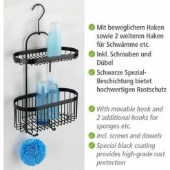 WENKO Etagère De Douche à Suspendre Classic Plus, Panier De Douche à Suspendre 2 Niveaux, Acier Antirouille, 26,5x47x12,5 Cm, Noir -WENKO Soldes 16548365 3