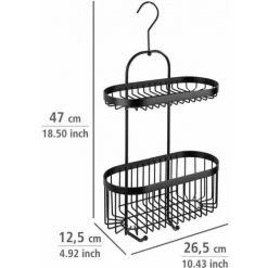 WENKO Etagère De Douche à Suspendre Classic Plus, Panier De Douche à Suspendre 2 Niveaux, Acier Antirouille, 26,5x47x12,5 Cm, Noir -WENKO Soldes 16548365 4