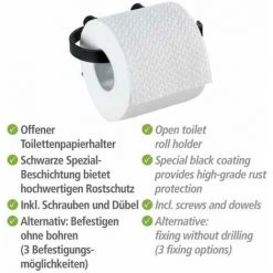 WENKO Dérouleur Papier Toilette Mural Classic Plus, Porte Papier Toilette Mural, Acier Antirouille, 15x7,5x10 Cm, Noir -WENKO Soldes 16548366 4
