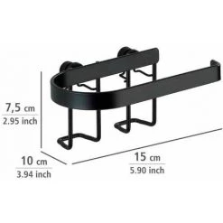 WENKO Dérouleur Papier Toilette Mural Classic Plus, Porte Papier Toilette Mural, Acier Antirouille, 15x7,5x10 Cm, Noir -WENKO Soldes 16548366 5