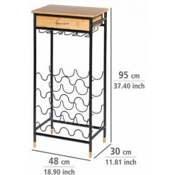 WENKO Étagère à Vin, Porte Bouteille Design Loft Pour 16 Bouteilles Avec Tiroir Et Porte Verre Suspendu, Acier - Bambou, 48x95x30 Cm, Noir - Marron -WENKO Soldes 16548369 4