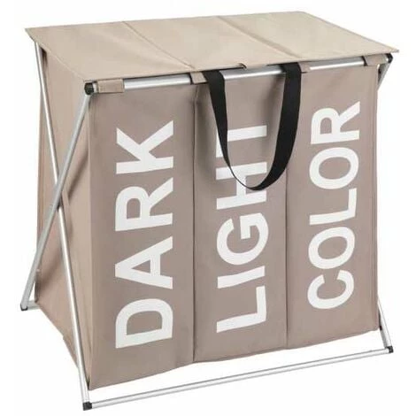 WENKO Panier à Linge 3 Compartiments Trio Top, Panier Linge Sale Avec Compartiment, Inscription Design, Capacité 118L, Polyester - Alu, 57x57x38 Cm, Taupe 3 WENKO Panier à Linge 3 Compartiments Trio Top, Panier Linge Sale Avec Compartiment, Inscription Design, Capacité 118L, Polyester - Alu, 57x57x38 Cm, Taupe