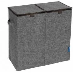 WENKO Panier à Linge 2 Compartiments, Panier à Linge Sale Avec Couvercle, Capacité 82L, Polyester Effet Feutre, 52x54x28 Cm, Gris - Marron