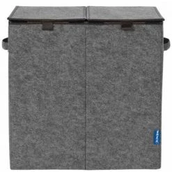 WENKO Panier à Linge 2 Compartiments, Panier à Linge Sale Avec Couvercle, Capacité 82L, Polyester Effet Feutre, 52x54x28 Cm, Gris - Marron -WENKO Soldes 16548372 3