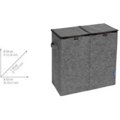 WENKO Panier à Linge 2 Compartiments, Panier à Linge Sale Avec Couvercle, Capacité 82L, Polyester Effet Feutre, 52x54x28 Cm, Gris - Marron -WENKO Soldes 16548372 5