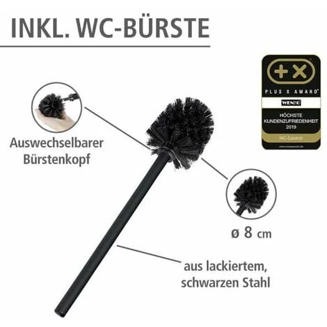 WENKO Serviteur WC Rivalta, Brosse WC Et Dérouleur Papier Toilette, Acier Noir Et Verre Trempé, 18x70x23 Cm, Noir 5 WENKO Serviteur WC Rivalta, Brosse WC Et Dérouleur Papier Toilette, Acier Noir Et Verre Trempé, 18x70x23 Cm, Noir – Image 3
