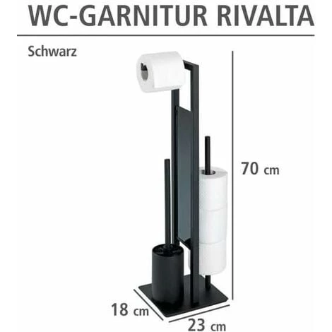WENKO Serviteur WC Rivalta, Brosse WC Et Dérouleur Papier Toilette, Acier Noir Et Verre Trempé, 18x70x23 Cm, Noir 6 WENKO Serviteur WC Rivalta, Brosse WC Et Dérouleur Papier Toilette, Acier Noir Et Verre Trempé, 18x70x23 Cm, Noir – Image 4