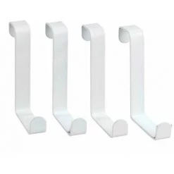 WENKO Crochet De Porte, Patère De Porte à Suspendre, Pour La Cuisine Et Salle De Bain, Fixation Sans Perçage, Lot De 4, Acier, 7,6x1,2x6 Cm, Blanc Mat