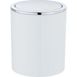 WENKO Mini Poubelle Salle De Bain Inca, Poubelle à Couvercle Basculant, Capacité 2L, Plastique Haut De Gamme, Ø 14 X 16,8 Cm, Blanc