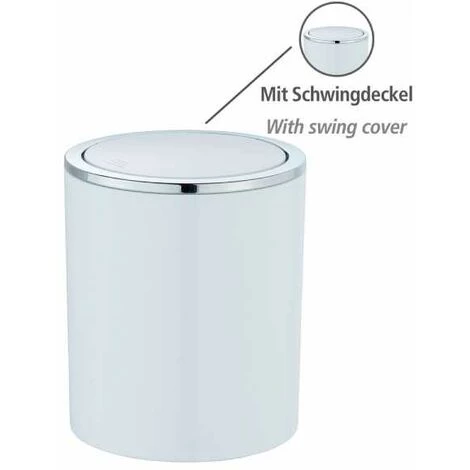 WENKO Mini Poubelle Salle De Bain Inca, Poubelle à Couvercle Basculant, Capacité 2L, Plastique Haut De Gamme, Ø 14 X 16,8 Cm, Blanc 4 WENKO Mini Poubelle Salle De Bain Inca, Poubelle à Couvercle Basculant, Capacité 2L, Plastique Haut De Gamme, Ø 14 X 16,8 Cm, Blanc – Image 2