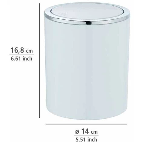 WENKO Mini Poubelle Salle De Bain Inca, Poubelle à Couvercle Basculant, Capacité 2L, Plastique Haut De Gamme, Ø 14 X 16,8 Cm, Blanc 6 WENKO Mini Poubelle Salle De Bain Inca, Poubelle à Couvercle Basculant, Capacité 2L, Plastique Haut De Gamme, Ø 14 X 16,8 Cm, Blanc – Image 4