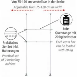 WENKO Barre Porte Vêtements Herkules, Pièce Détachée Pour Système De Rangement Télescopique Herkules, Lot De 2, Métal, Ø 3 X 75 - 120 Cm, Blanc 7 WENKO Barre Porte Vêtements Herkules, Pièce Détachée Pour Système De Rangement Télescopique Herkules, Lot De 2, Métal, Ø 3 X 75 - 120 Cm, Blanc -WENKO Soldes 16636193 3