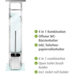 WENKO Serviteur WC 4en1 Debar, Brosse WC Et Dérouleur Papier Toilette Avec Tablette De Rangement, Acier Inox - Verre Trempé, 21x70,5x18 Cm, Mat, Blanc 9 WENKO Serviteur WC 4en1 Debar, Brosse WC Et Dérouleur Papier Toilette Avec Tablette De Rangement, Acier Inox - Verre Trempé, 21x70,5x18 Cm, Mat, Blanc -WENKO Soldes 16775233 3
