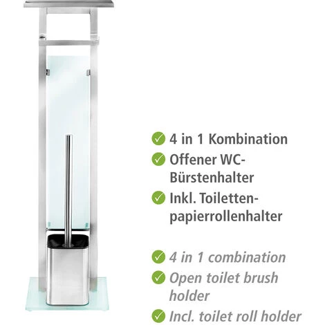 WENKO Serviteur WC 4en1 Debar, Brosse WC Et Dérouleur Papier Toilette Avec Tablette De Rangement, Acier Inox - Verre Trempé, 21x70,5x18 Cm, Mat, Blanc 5 WENKO Serviteur WC 4en1 Debar, Brosse WC Et Dérouleur Papier Toilette Avec Tablette De Rangement, Acier Inox - Verre Trempé, 21x70,5x18 Cm, Mat, Blanc – Image 3