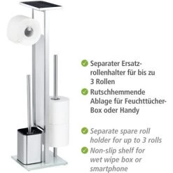 WENKO Serviteur WC 4en1 Debar, Brosse WC Et Dérouleur Papier Toilette Avec Tablette De Rangement, Acier Inox - Verre Trempé, 21x70,5x18 Cm, Mat, Blanc 10 WENKO Serviteur WC 4en1 Debar, Brosse WC Et Dérouleur Papier Toilette Avec Tablette De Rangement, Acier Inox - Verre Trempé, 21x70,5x18 Cm, Mat, Blanc -WENKO Soldes 16775233 4