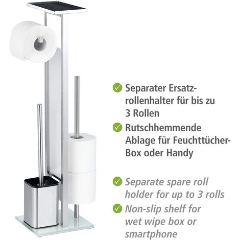 WENKO Serviteur WC 4en1 Debar, Brosse WC Et Dérouleur Papier Toilette Avec Tablette De Rangement, Acier Inox - Verre Trempé, 21x70,5x18 Cm, Mat, Blanc 6 WENKO Serviteur WC 4en1 Debar, Brosse WC Et Dérouleur Papier Toilette Avec Tablette De Rangement, Acier Inox - Verre Trempé, 21x70,5x18 Cm, Mat, Blanc – Image 4