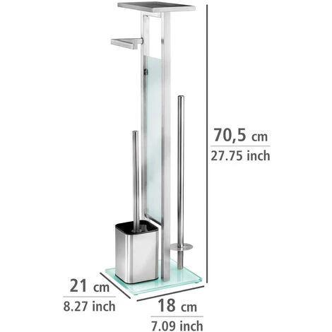 WENKO Serviteur WC 4en1 Debar, Brosse WC Et Dérouleur Papier Toilette Avec Tablette De Rangement, Acier Inox - Verre Trempé, 21x70,5x18 Cm, Mat, Blanc 7 WENKO Serviteur WC 4en1 Debar, Brosse WC Et Dérouleur Papier Toilette Avec Tablette De Rangement, Acier Inox - Verre Trempé, 21x70,5x18 Cm, Mat, Blanc – Image 5