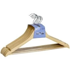 WENKO Cintres Bois Eco, Lot De 24 Cintres Avec Encoche Jupe Et Barre Pantalon, Crochet Rotatif, Bois, L45 Cm, Marron