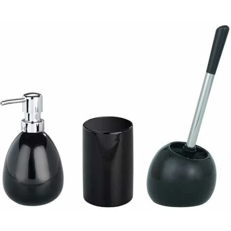 WENKO Set Accessoires Salle De Bain, Distributeur Savon Liquide, Porte Brosse à Dent, Brosse WC, Céramique, Polaris Noir 3 WENKO Set Accessoires Salle De Bain, Distributeur Savon Liquide, Porte Brosse à Dent, Brosse WC, Céramique, Polaris Noir