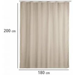 WENKO Rideau De Douche Antimoisissure, Rideau De Douche 180x200 Cm, Lavable En Machine Et Waterproof, 12 Anneaux Rideau De Douche En Plastique Blanc Inclus, 100% Polyester, 180x200 Cm, Beige -WENKO Soldes 18939011 5
