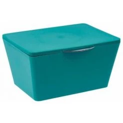 WENKO Boîte Avec Couvercle Brasil, Panier De Rangement, Panier De Salle De Bain Avec Couvercle, Plastique (PET), 19 X 10 X 15.5 Cm, Turquoise