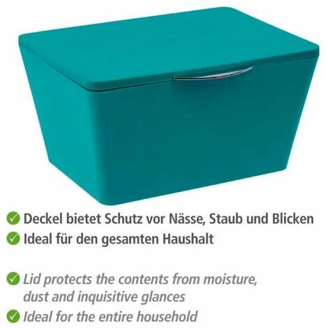 WENKO Boîte Avec Couvercle Brasil, Panier De Rangement, Panier De Salle De Bain Avec Couvercle, Plastique (PET), 19 X 10 X 15.5 Cm, Turquoise 5 WENKO Boîte Avec Couvercle Brasil, Panier De Rangement, Panier De Salle De Bain Avec Couvercle, Plastique (PET), 19 X 10 X 15.5 Cm, Turquoise – Image 3