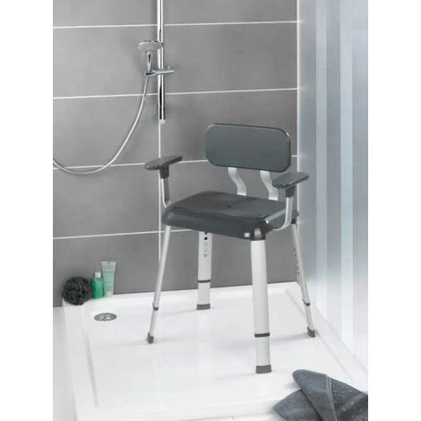 WENKO Tabouret De Douche Avec Accoudoir Et Dossier, Siège De Douche, Secura Premium, Aluminium - Plastique, 63x71,5 – 81,5x46,5 Cm, Gris 5 WENKO Tabouret De Douche Avec Accoudoir Et Dossier, Siège De Douche, Secura Premium, Aluminium - Plastique, 63x71,5 – 81,5x46,5 Cm, Gris – Image 3