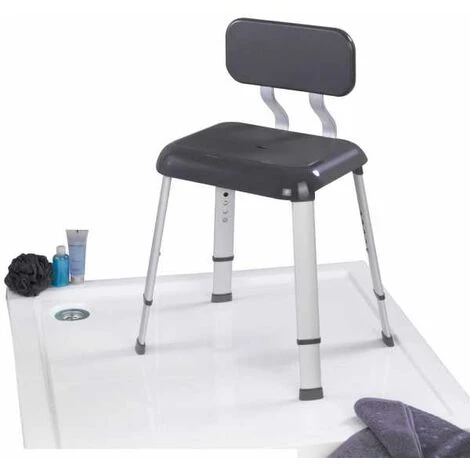 WENKO Tabouret De Douche, Siège De Douche Avec Dossier, Pieds Antidérapants, Secura Premium, Aluminium - Plastique, 50,5x71,5 – 81,5x46,5 Cm, Gris 4 WENKO Tabouret De Douche, Siège De Douche Avec Dossier, Pieds Antidérapants, Secura Premium, Aluminium - Plastique, 50,5x71,5 – 81,5x46,5 Cm, Gris – Image 2