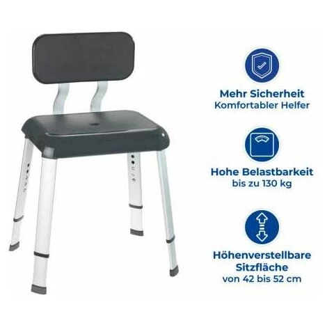 WENKO Tabouret De Douche, Siège De Douche Avec Dossier, Pieds Antidérapants, Secura Premium, Aluminium - Plastique, 50,5x71,5 – 81,5x46,5 Cm, Gris 5 WENKO Tabouret De Douche, Siège De Douche Avec Dossier, Pieds Antidérapants, Secura Premium, Aluminium - Plastique, 50,5x71,5 – 81,5x46,5 Cm, Gris – Image 3