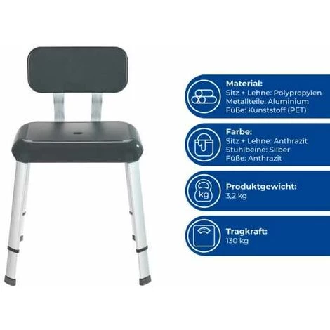 WENKO Tabouret De Douche, Siège De Douche Avec Dossier, Pieds Antidérapants, Secura Premium, Aluminium - Plastique, 50,5x71,5 – 81,5x46,5 Cm, Gris 7 WENKO Tabouret De Douche, Siège De Douche Avec Dossier, Pieds Antidérapants, Secura Premium, Aluminium - Plastique, 50,5x71,5 – 81,5x46,5 Cm, Gris – Image 5