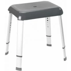 WENKO Tabouret De Douche Secura Premium, Hauteur Réglable, Capacité 130 Kg, Aluminium - Plastique, 50,5x42-52x39,5 Cm, Gris