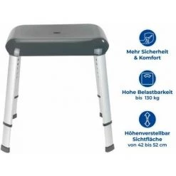 WENKO Tabouret De Douche Secura Premium, Hauteur Réglable, Capacité 130 Kg, Aluminium - Plastique, 50,5x42-52x39,5 Cm, Gris 9 WENKO Tabouret De Douche Secura Premium, Hauteur Réglable, Capacité 130 Kg, Aluminium - Plastique, 50,5x42-52x39,5 Cm, Gris -WENKO Soldes 18939137 3