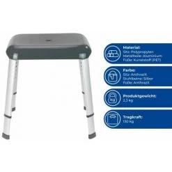 WENKO Tabouret De Douche Secura Premium, Hauteur Réglable, Capacité 130 Kg, Aluminium - Plastique, 50,5x42-52x39,5 Cm, Gris 11 WENKO Tabouret De Douche Secura Premium, Hauteur Réglable, Capacité 130 Kg, Aluminium - Plastique, 50,5x42-52x39,5 Cm, Gris -WENKO Soldes 18939137 5