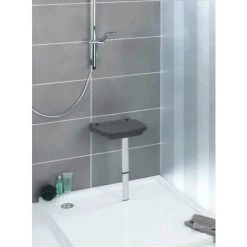 WENKO Tabouret De Douche Rabattable Secura Premium, Hauteur Réglable, Pied Antidérapant , Capacité 120 Kg, Aluminium - Plastique, 37x37,5-56,5x30,5 Cm, Gris -WENKO Soldes 18939154 3