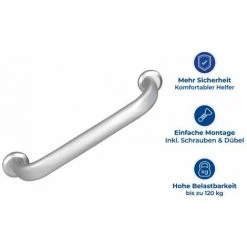 WENKO Barre D'appui Pour La Douche Et WC Secura Premium, Poignée De Sécurité Pour La Salle De Bain, Charge Jusqu'à 120 Kg, Vis Et Chevilles Fournies, Aluminium, 47,5x7x12,5 Cm, Argent Mat -WENKO Soldes 18939161 3