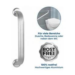 WENKO Barre D'appui Pour La Douche Et WC Secura Premium, Poignée De Sécurité Pour La Salle De Bain, Charge Jusqu'à 120 Kg, Vis Et Chevilles Fournies, Aluminium, 47,5x7x12,5 Cm, Argent Mat -WENKO Soldes 18939161 5