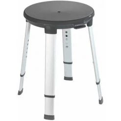 WENKO Tabouret De Douche Pivotant Secura Premium, Hauteur Réglable, Pied Antidérapant , Capacité 130 Kg, Aluminium - Plastique, 50x43-52,5x50 Cm, Gris