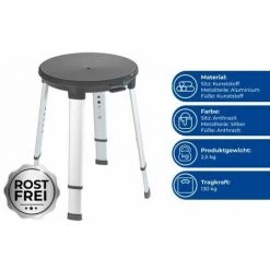 WENKO Tabouret De Douche Pivotant Secura Premium, Hauteur Réglable, Pied Antidérapant , Capacité 130 Kg, Aluminium - Plastique, 50x43-52,5x50 Cm, Gris -WENKO Soldes 18939179 3