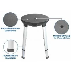 WENKO Tabouret De Douche Pivotant Secura Premium, Hauteur Réglable, Pied Antidérapant , Capacité 130 Kg, Aluminium - Plastique, 50x43-52,5x50 Cm, Gris -WENKO Soldes 18939179 4