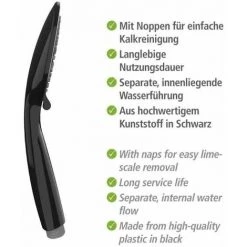 WENKO Pommeau De Douche Young Line, Pommeau De Douche 5 Jets, Nettoyage Facile Du Calcaire, Pommeau De Douche Universel Avec Embout Standard 1/2", Plastique De Haute Qualité, ø11 Cm, Noir -WENKO Soldes 18939209 4